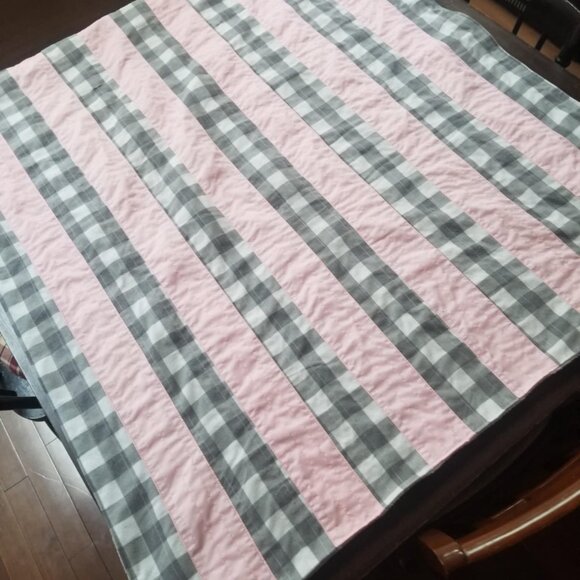New Baby Girl Quilt, Shower Gift Handmade Crib Lap Blanket Pink Grey Plaid - Picture 3 of 5